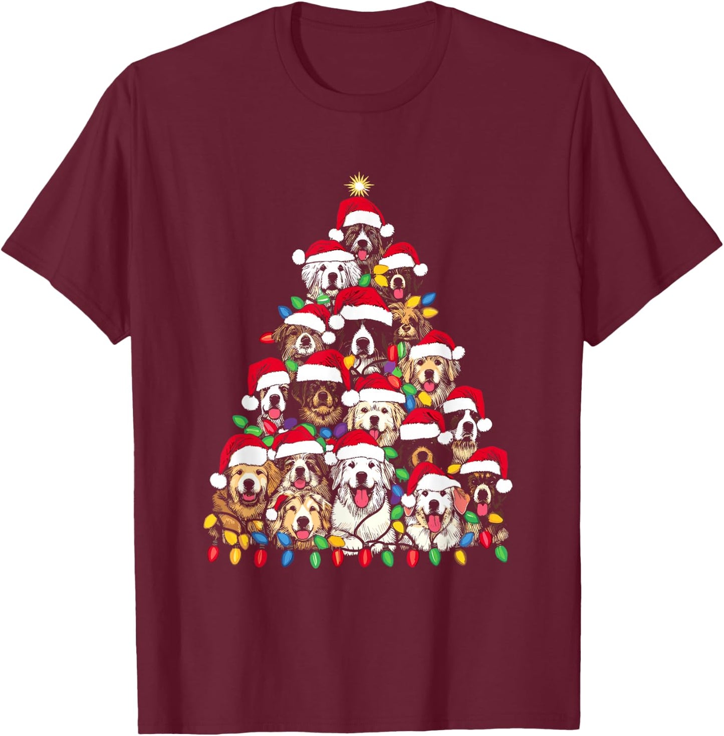 Christmas Tree Of Puppies - Funny Xmas Tree Dog Puppy Lover Men Women Kids T-Shirt - T-Shirt | Maroon