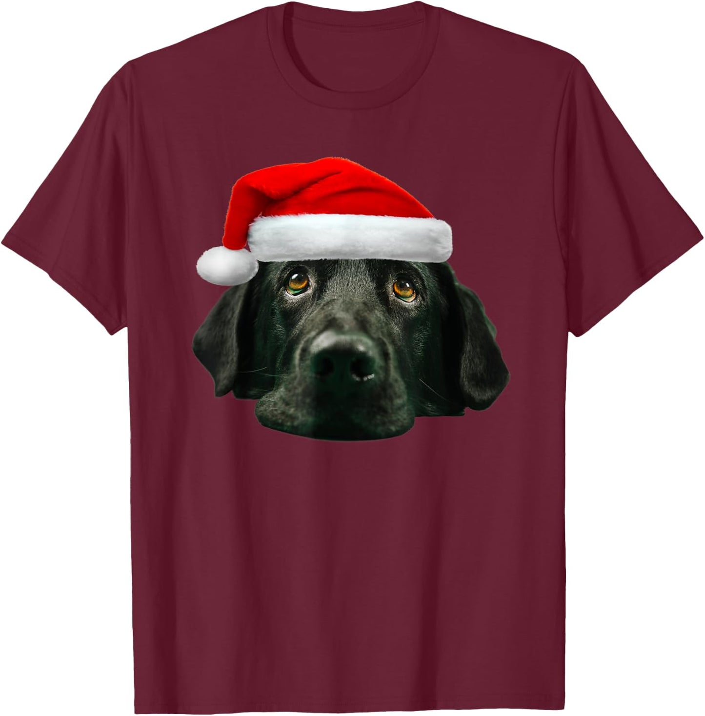 Black Lab Shirt Cute Santa Hat Image Funny Christmas Gift T-Shirt - T-Shirt | Maroon