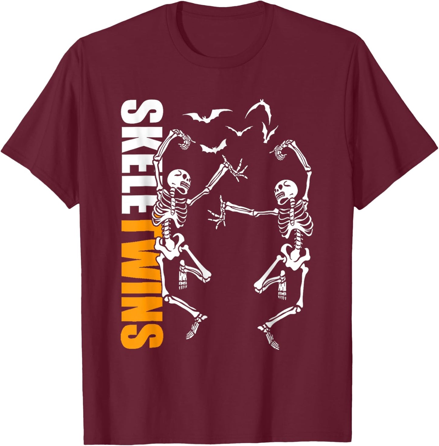 Twins Halloween Matching Skeletwins Funny Dancing Skeletons T-Shirt - T-Shirt | Maroon