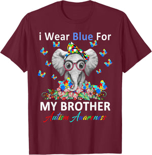 I Wear Blue For My Brother Autism Awareness Gifts T-Shirt - T-Shirt | Maroon