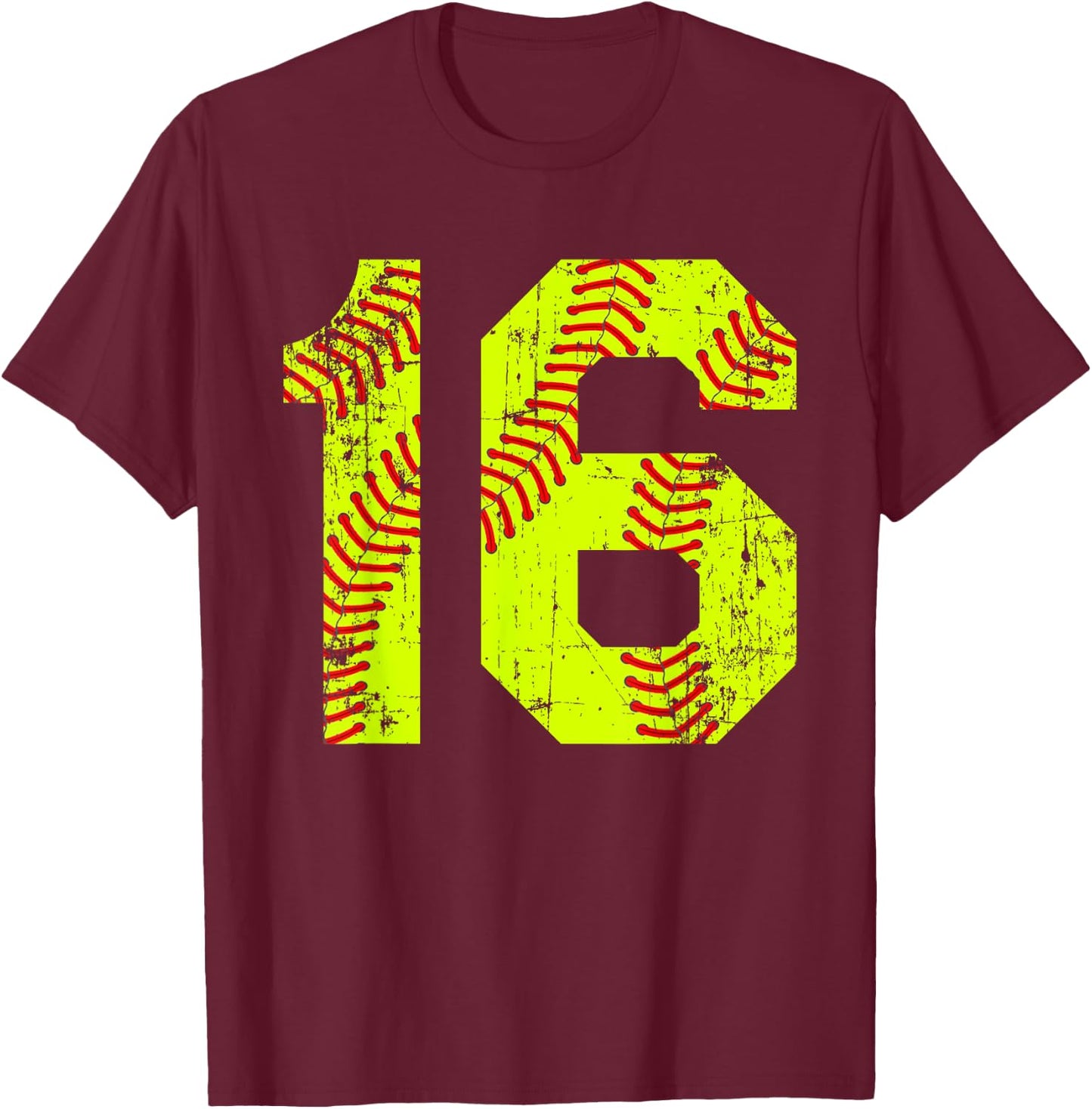 Vintage Softball 16 Jersey Number T-Shirt - T-Shirt | Maroon