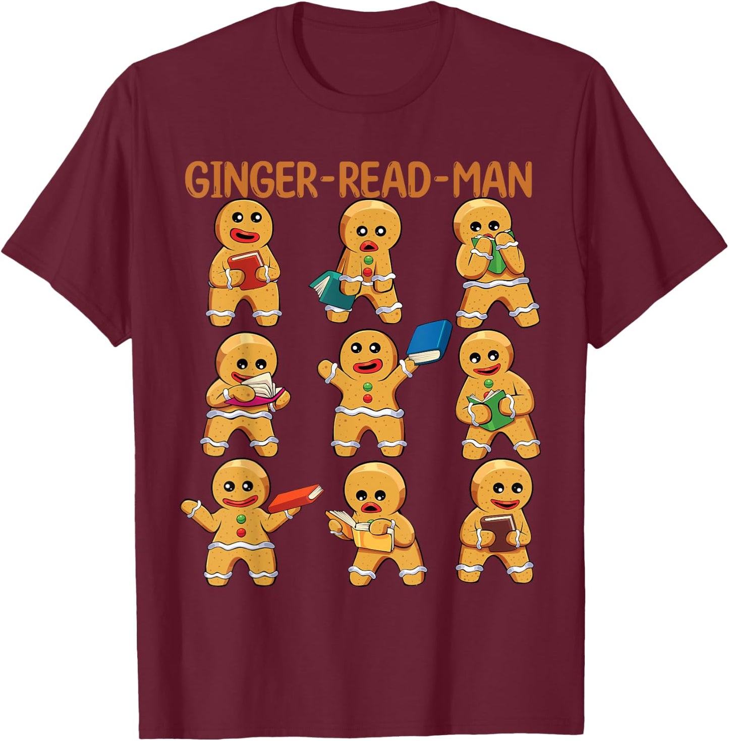 Christmas Book Reading Gingerbread Man for Kids Teachers T-Shirt - T-Shirt | Maroon