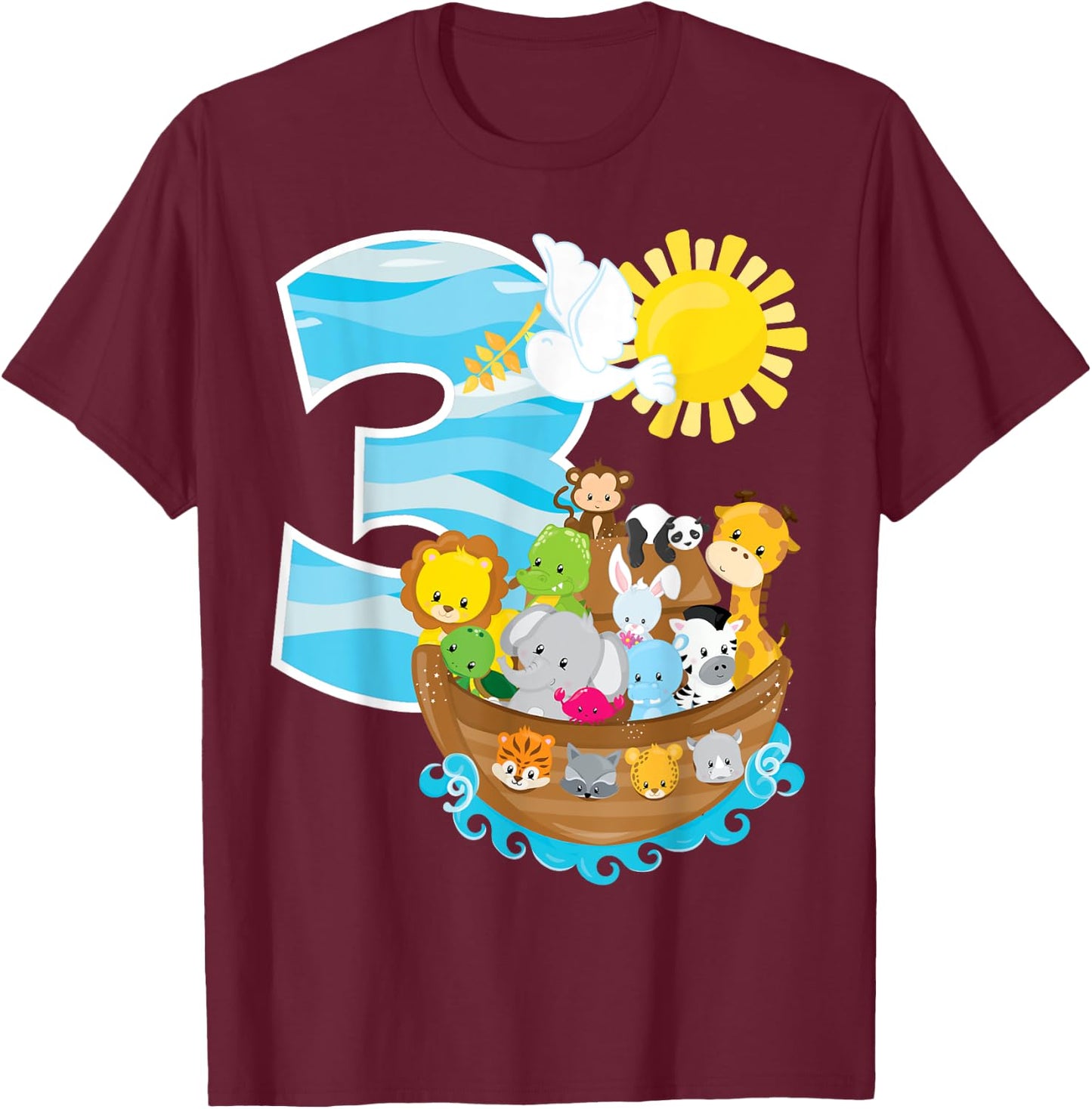Noah's Ark Birthday Party 3rd Birthday 3 Year Old Toddler T-Shirt - T-Shirt | Maroon