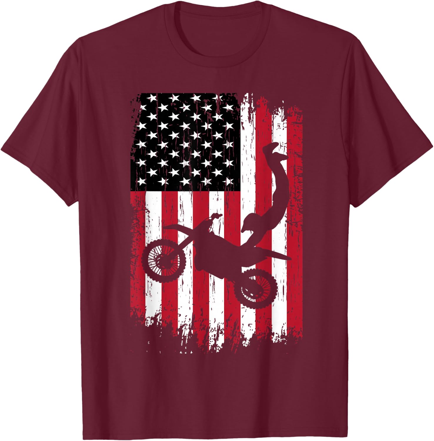Supercross Freestyle Motocross American Flag Motorcycle T-Shirt - T-Shirt | Maroon