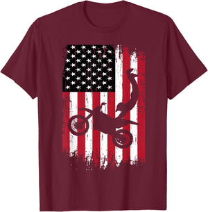Supercross Freestyle Motocross American Flag Motorcycle T-Shirt - T-Shirt | Maroon