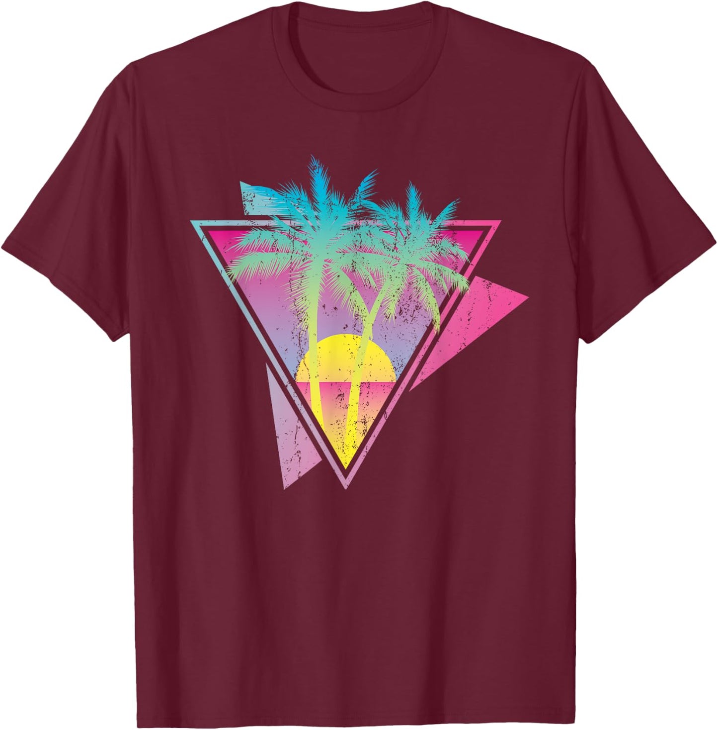 Retro 80s Art Tropical Sunset Palm Trees 90s Vaporwave T-Shirt - T-Shirt | Maroon