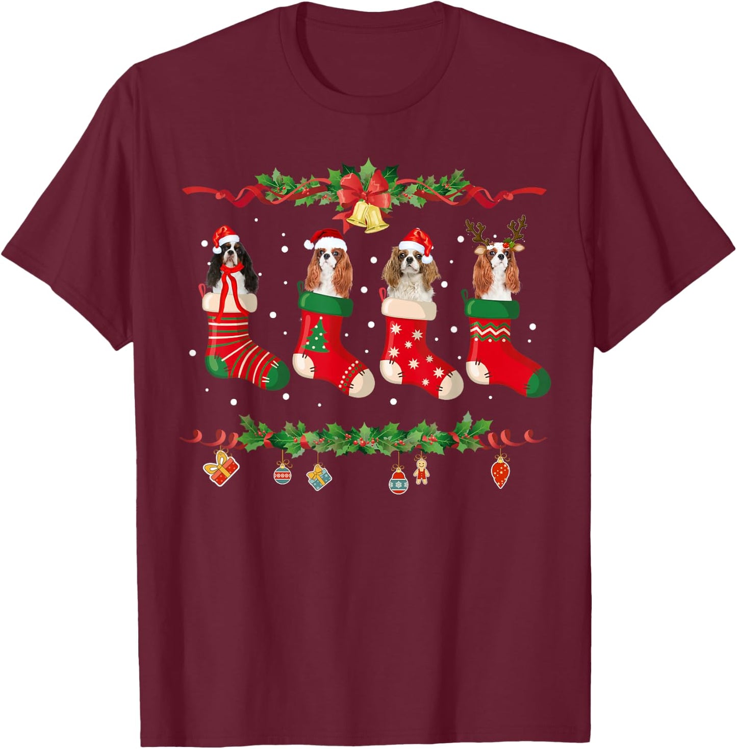 Cavalier King Charles Spaniel Christmas Stocking Xmas T-Shirt - T-Shirt | Maroon