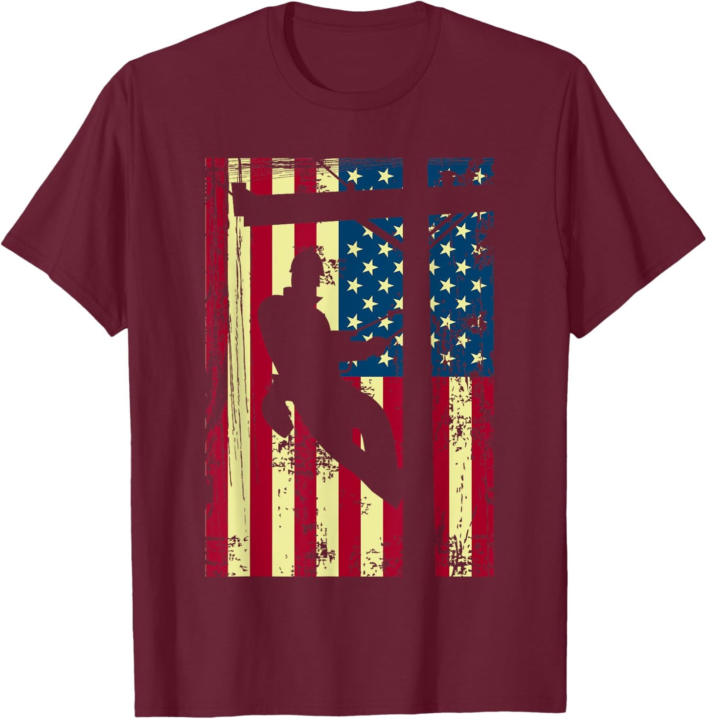 Lineman American Flag | Electric Cable Lineman Gift T-Shirt - T-Shirt | Maroon