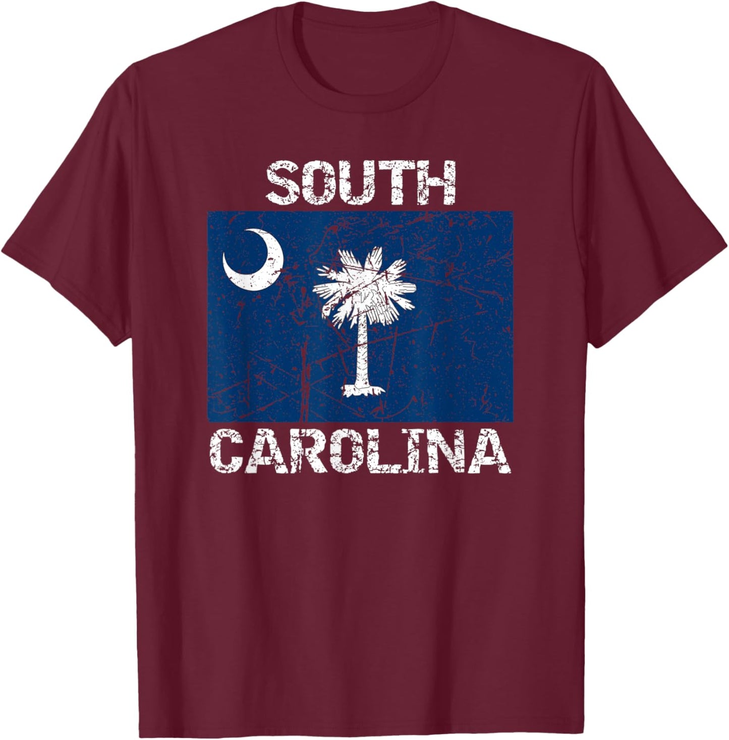 South Carolina Flag Distressed Palmetto Tree Crescent Moon T-Shirt - T-Shirt | Maroon