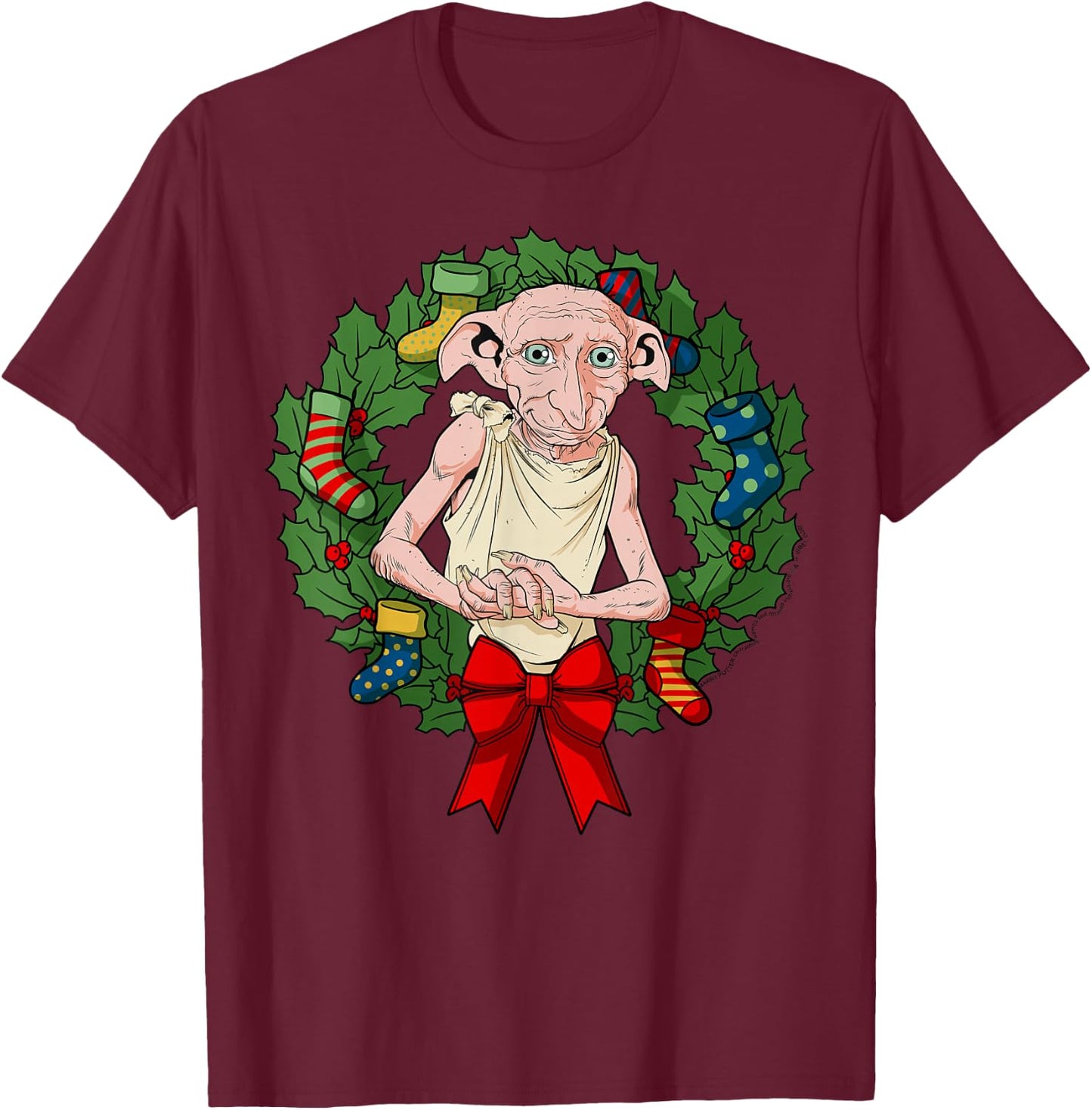 Harry Potter Christmas Dobby Wreath T-Shirt - T-Shirt | Maroon