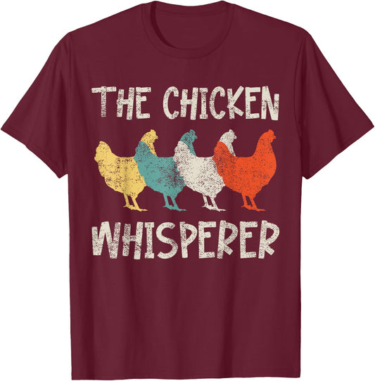 Chicken Whisperer Farmer Retro T-Shirt - T-Shirt | Maroon