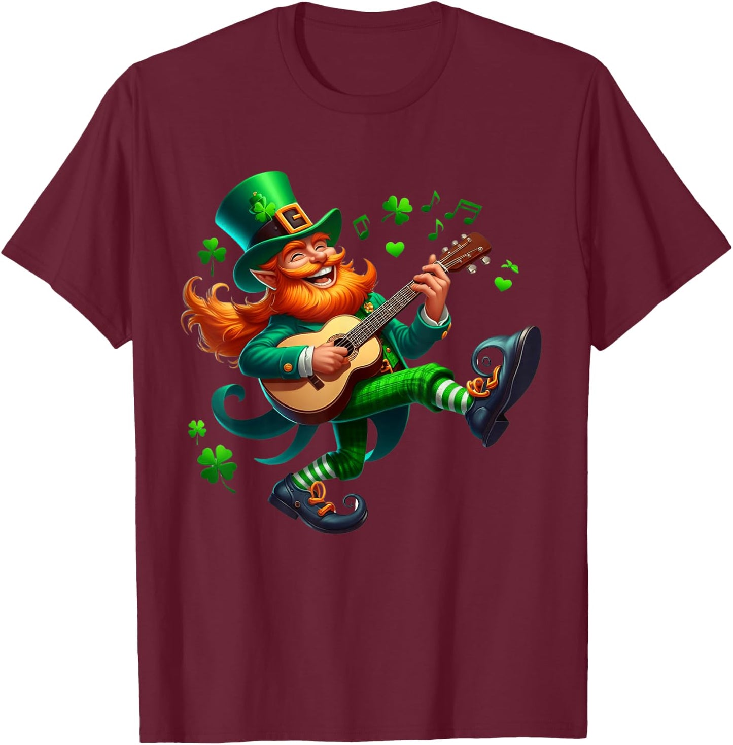 Leprechaun Playing Guitar Irish Dance St Patricks Day T-Shirt - T-Shirt | Maroon