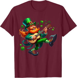 Leprechaun Playing Guitar Irish Dance St Patricks Day T-Shirt - T-Shirt | Maroon