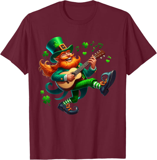 Leprechaun Playing Guitar Irish Dance St Patricks Day T-Shirt - T-Shirt | Maroon