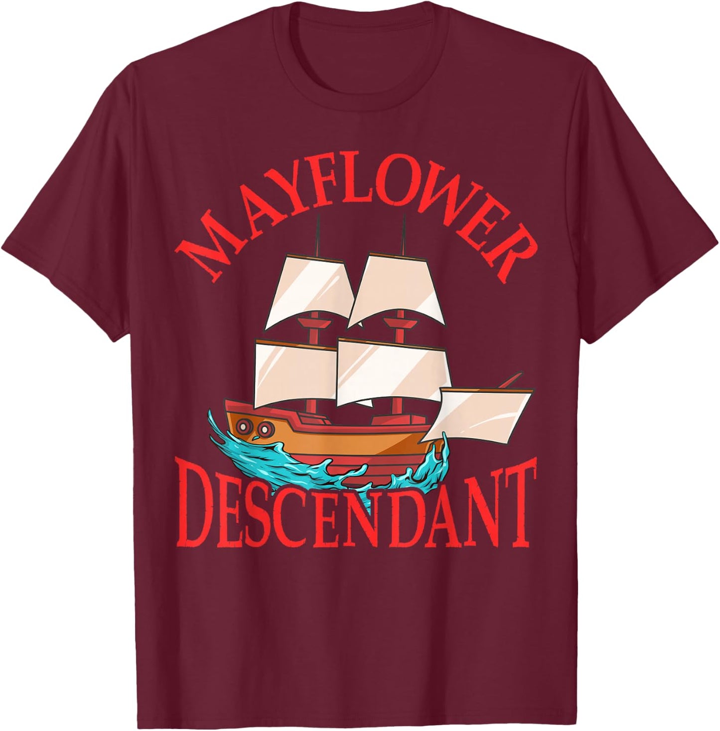 Kids Mayflower Descendant Ship History Gift Pilgrim Fathers T-Shirt - T-Shirt | Maroon