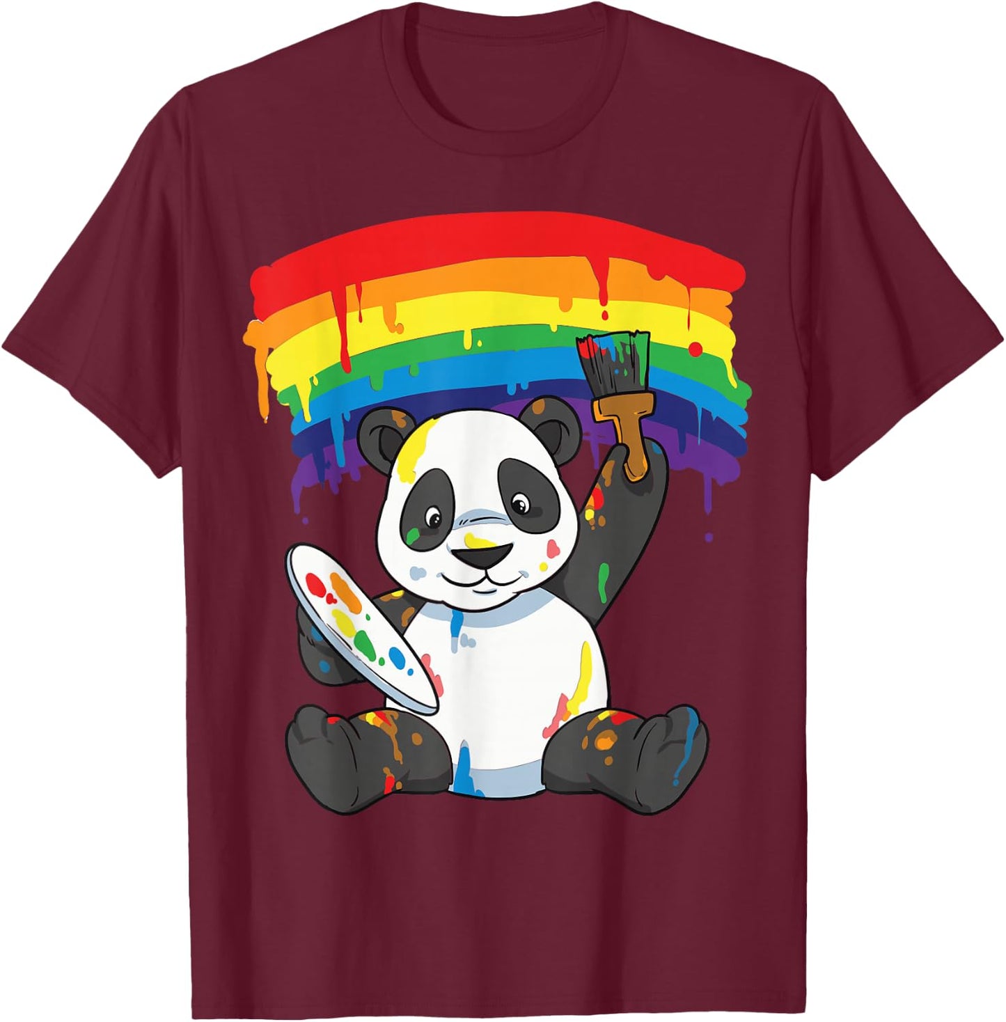 Panda Pride Gay Lesbian Queer LGBT Rainbow Flag LGBTQA+ T-Shirt - T-Shirt | Maroon