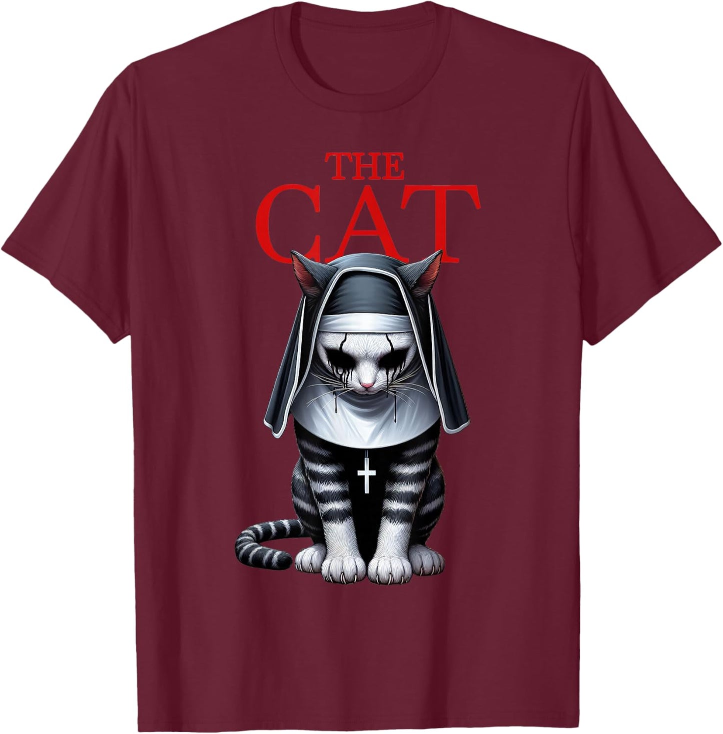The Cat Horror Cat Halloween Scary Funny T-Shirt - T-Shirt | Maroon