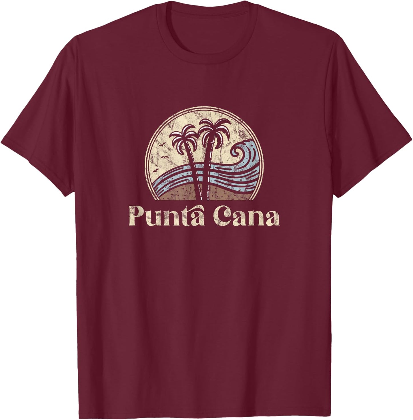 Vintage Punta Cana Palm Trees Domenican Republic Beach T-Shirt - T-Shirt | Maroon