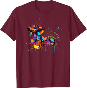 Dachshund Colorful Splashes Paint, Abstract Art Dog Men Women Girls Kids T-Shirt - T-Shirt | Maroon
