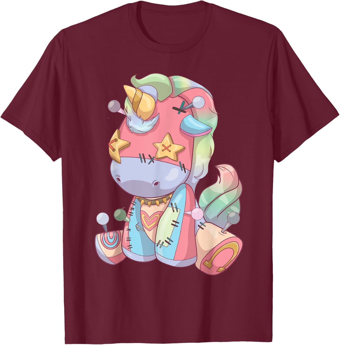 Pastel Goth Anime Kawaii Unicorn, Creepy Cute Voodoo Doll T-Shirt - T-Shirt | Maroon