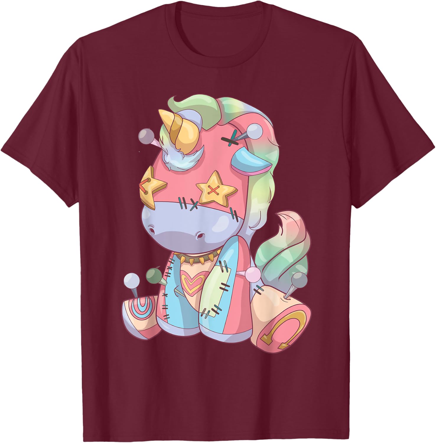 Pastel Goth Anime Kawaii Unicorn, Creepy Cute Voodoo Doll T-Shirt - T-Shirt | Maroon
