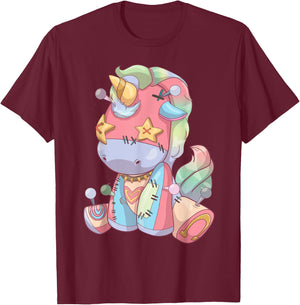 Pastel Goth Anime Kawaii Unicorn, Creepy Cute Voodoo Doll T-Shirt - T-Shirt | Maroon