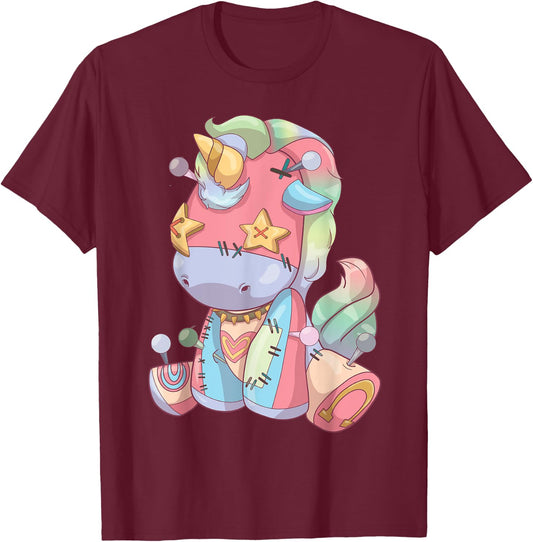 Pastel Goth Anime Kawaii Unicorn, Creepy Cute Voodoo Doll T-Shirt - T-Shirt | Maroon