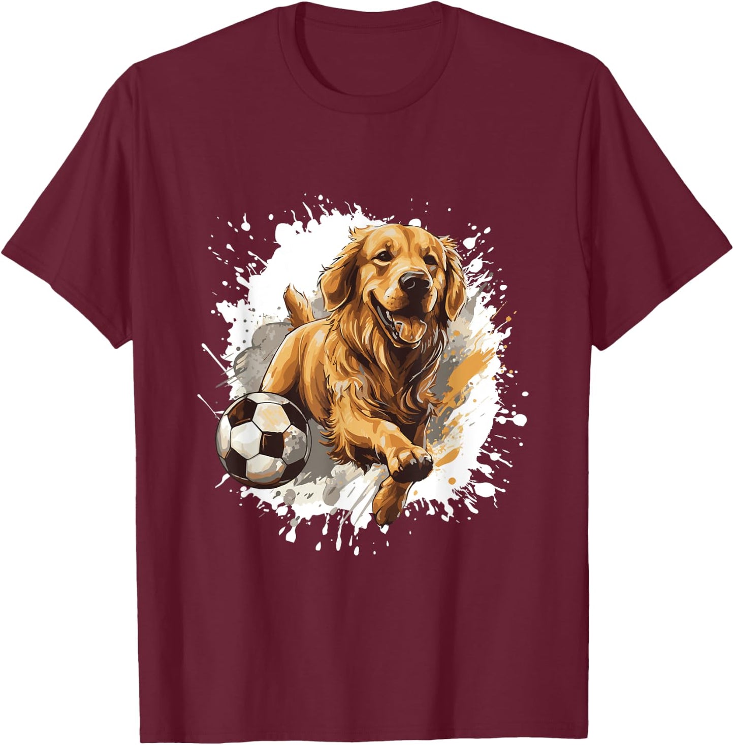 Golden Retriever Dog Playing Soccer Sports Team Animal T-Shirt - T-Shirt | Maroon