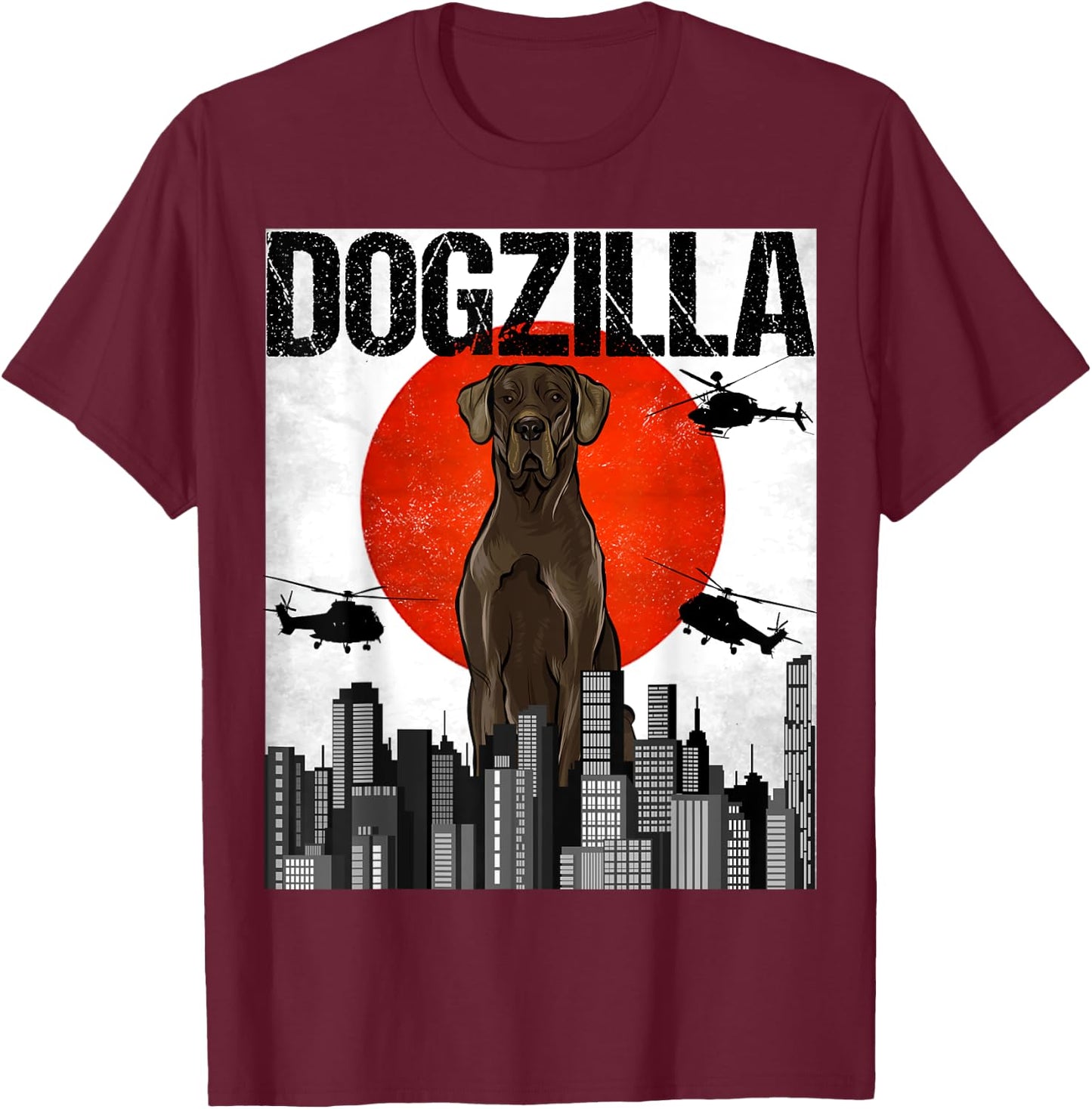 Funny Vintage Japanese Dogzilla Black Great Dane T-Shirt - T-Shirt | Maroon