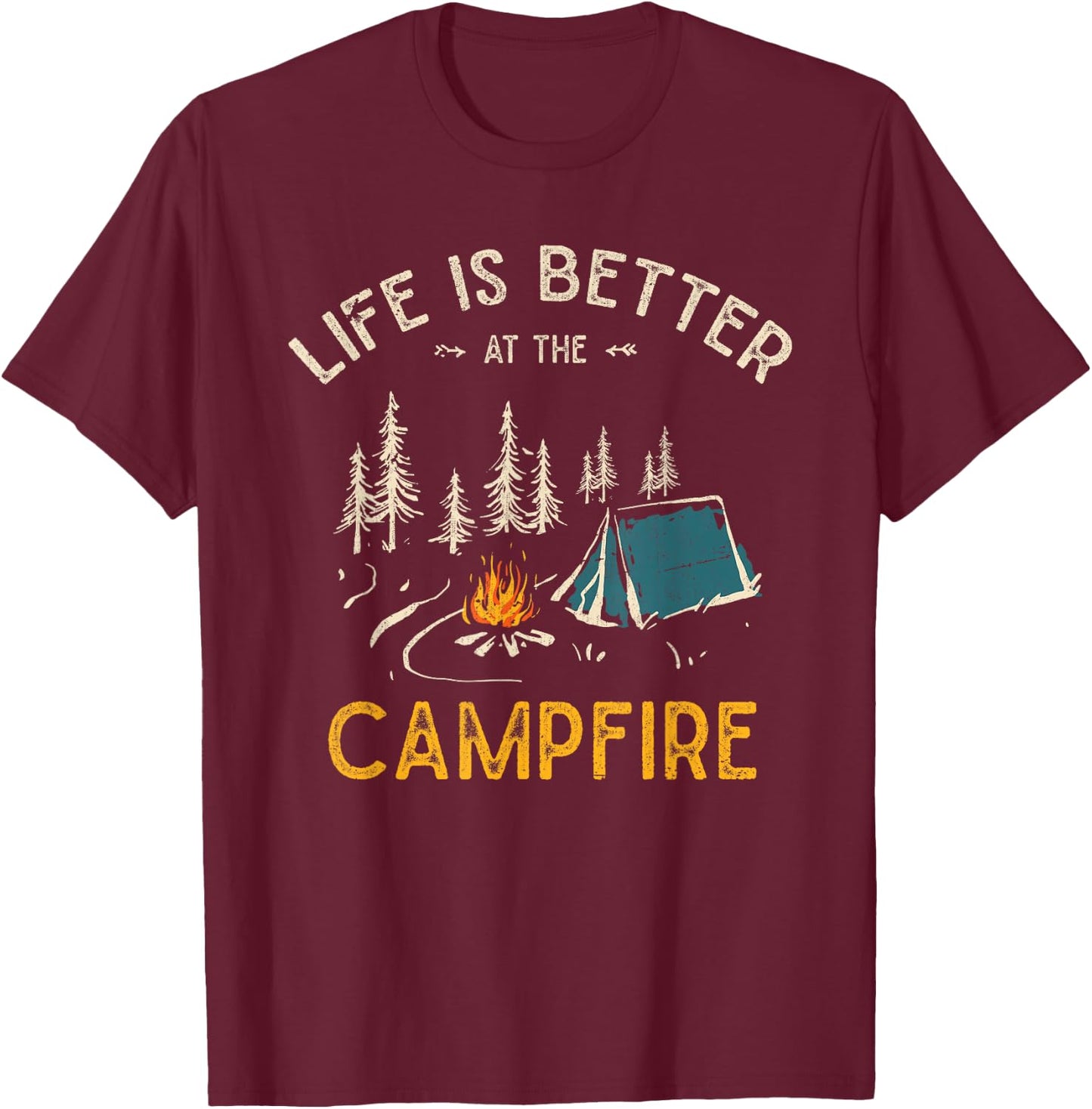 Das Leben ist besser am Lagerfeuer Funny Camper Camping T-Shirt - T-Shirt | Maroon