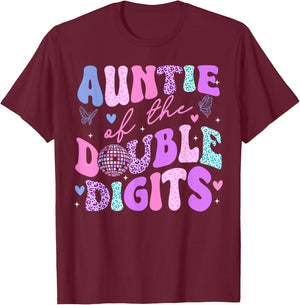 Auntie Of The Double Digits Daughter Groovy Aunt Retro Theme T-Shirt - T-Shirt | Maroon