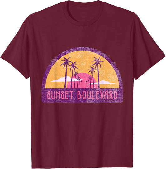 Vintage Sunset Blvd California Distressed Grunge Retro 80s T-Shirt - T-Shirt | Maroon