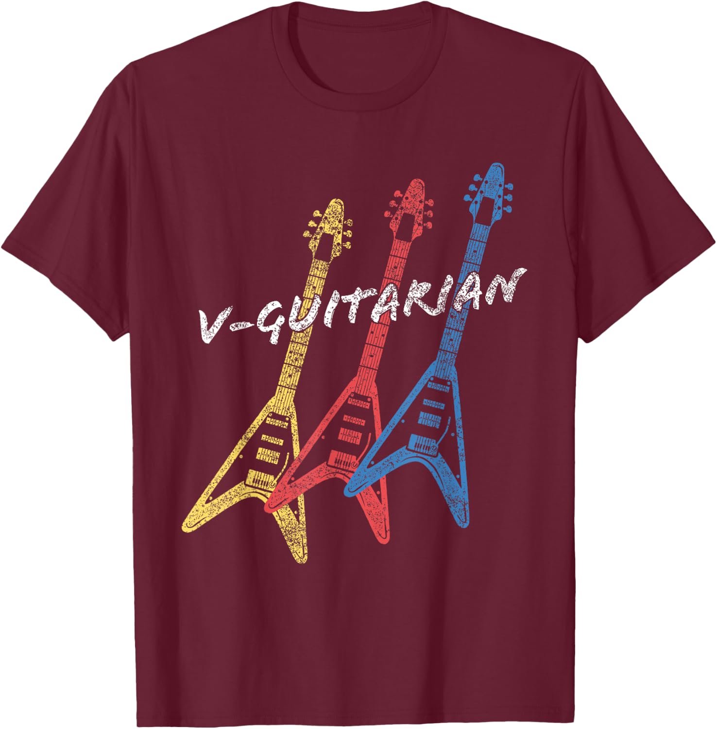 V-Guitarian Stacked Flying V Guitar. Vintage Guitarist T-Shirt - T-Shirt | Maroon