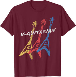 V-Guitarian Stacked Flying V Guitar. Vintage Guitarist T-Shirt - T-Shirt | Maroon