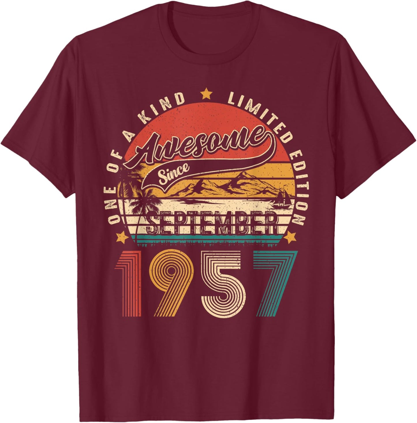 Funny 67 Years Old Vintage September 1957 67th Birthday Men T-Shirt - T-Shirt | Maroon