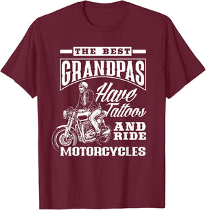 Best Grandpas Have Tattoos & Ride Motorcycles Grandfather T-Shirt - T-Shirt | Maroon