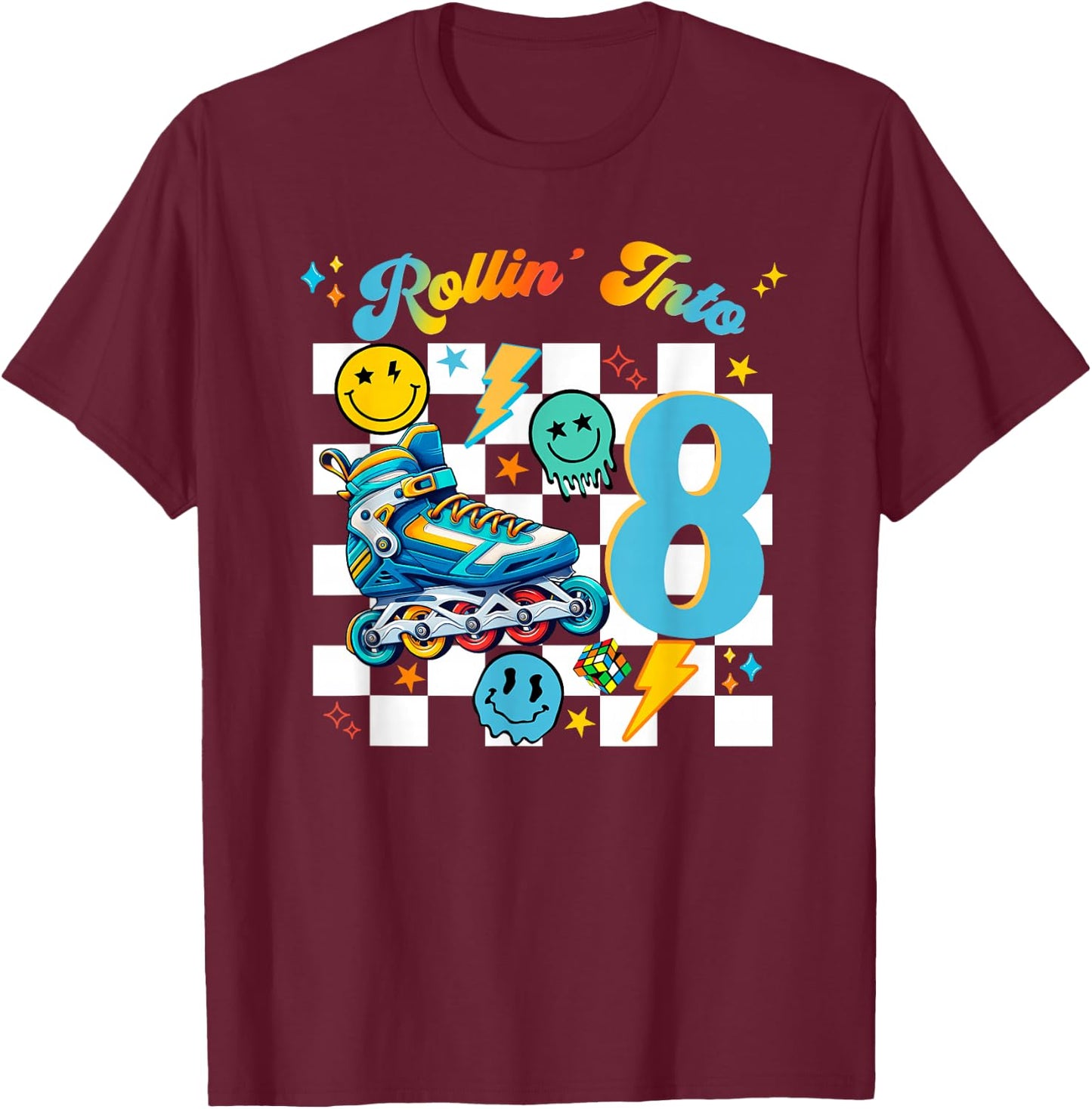 Roller Skating Birthday Dude Boy Roller Skates Retro Party T-Shirt - T-Shirt | Maroon