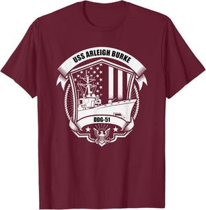 USS Arleigh Burke DDG-51 T-Shirt - T-Shirt | Maroon