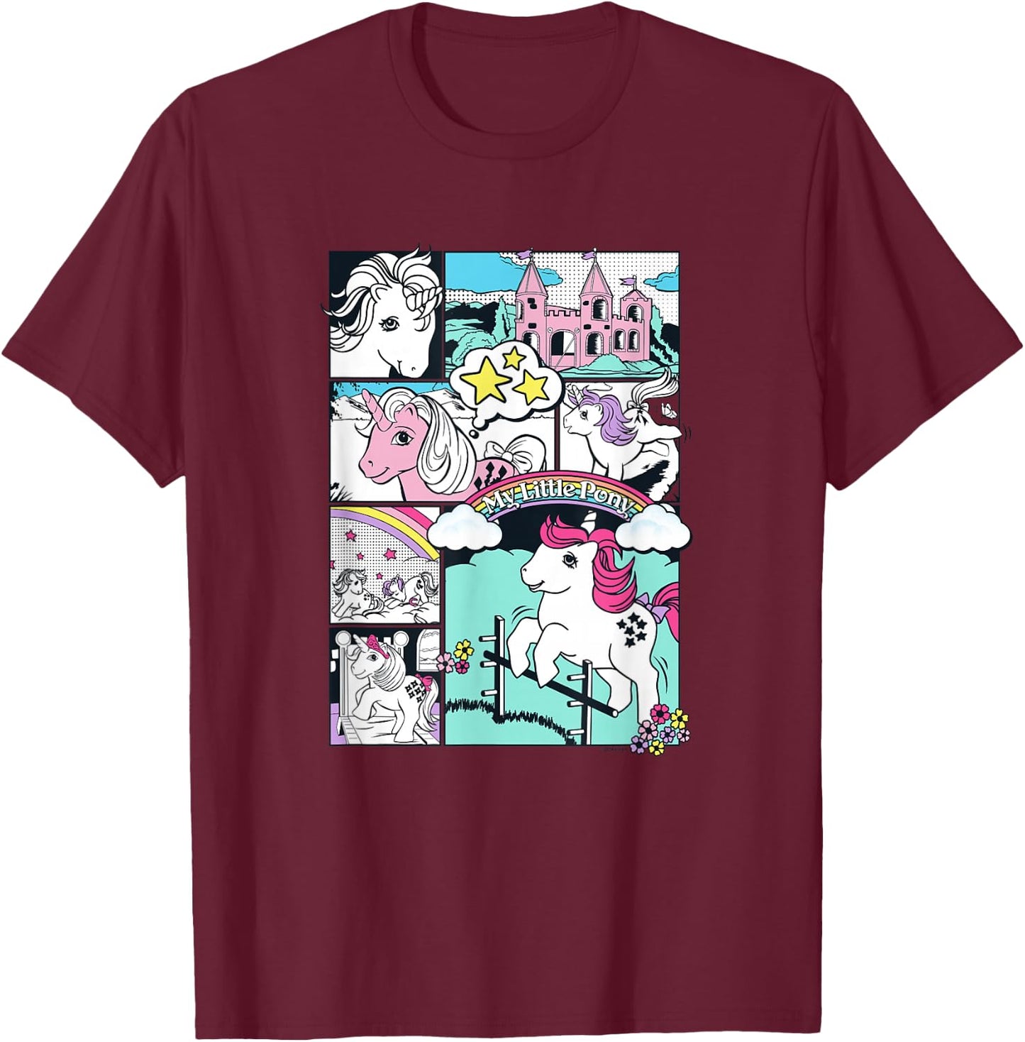 My Little Pony Classic Vintage Rainbow Castle Comic Book T-Shirt - T-Shirt | Maroon