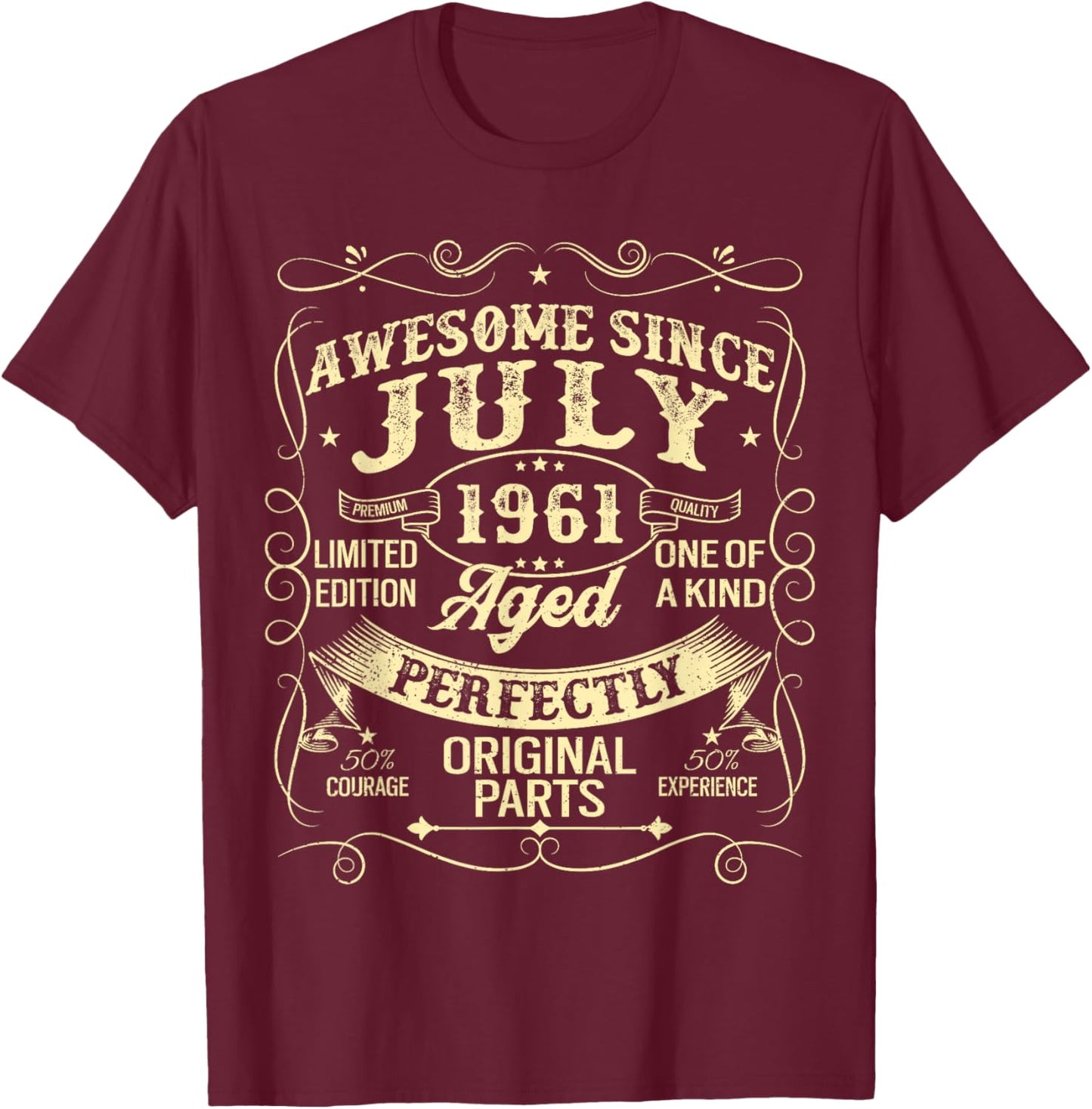 Awesome Since July 1961 Year Of Birth Birthday 1961 Vintage T-Shirt - T-Shirt | Maroon