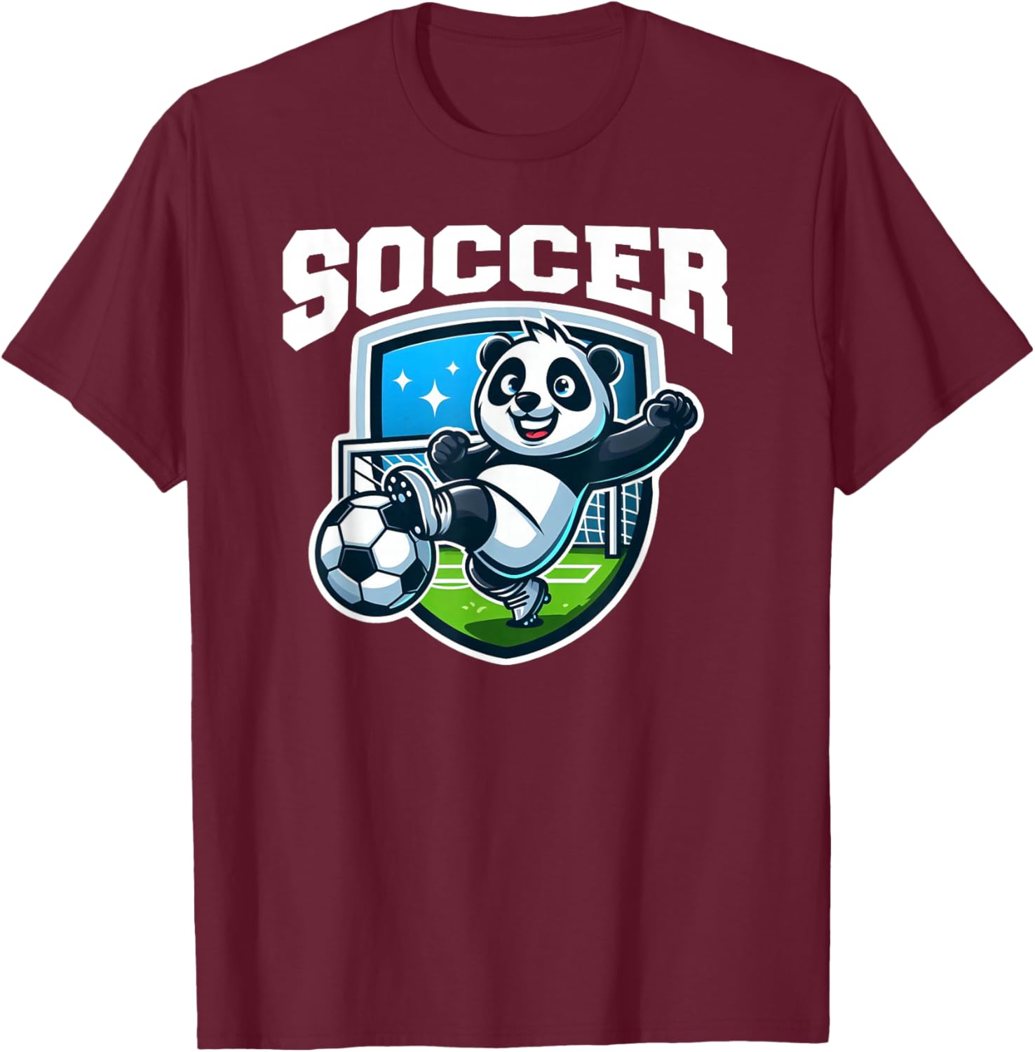 Soccer Panda Playing Soccer Games T-Shirt - T-Shirt | Maroon