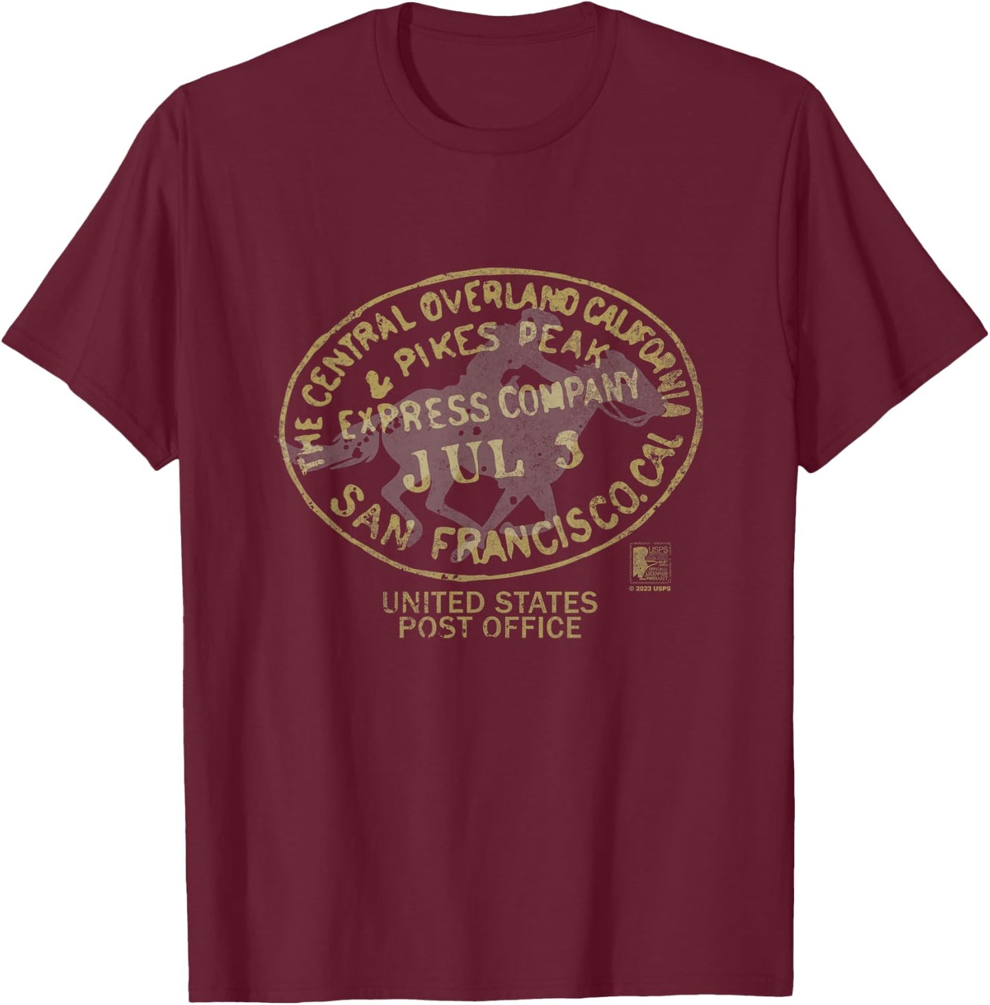 USPS Pony Express Stamp T-Shirt - T-Shirt | Maroon