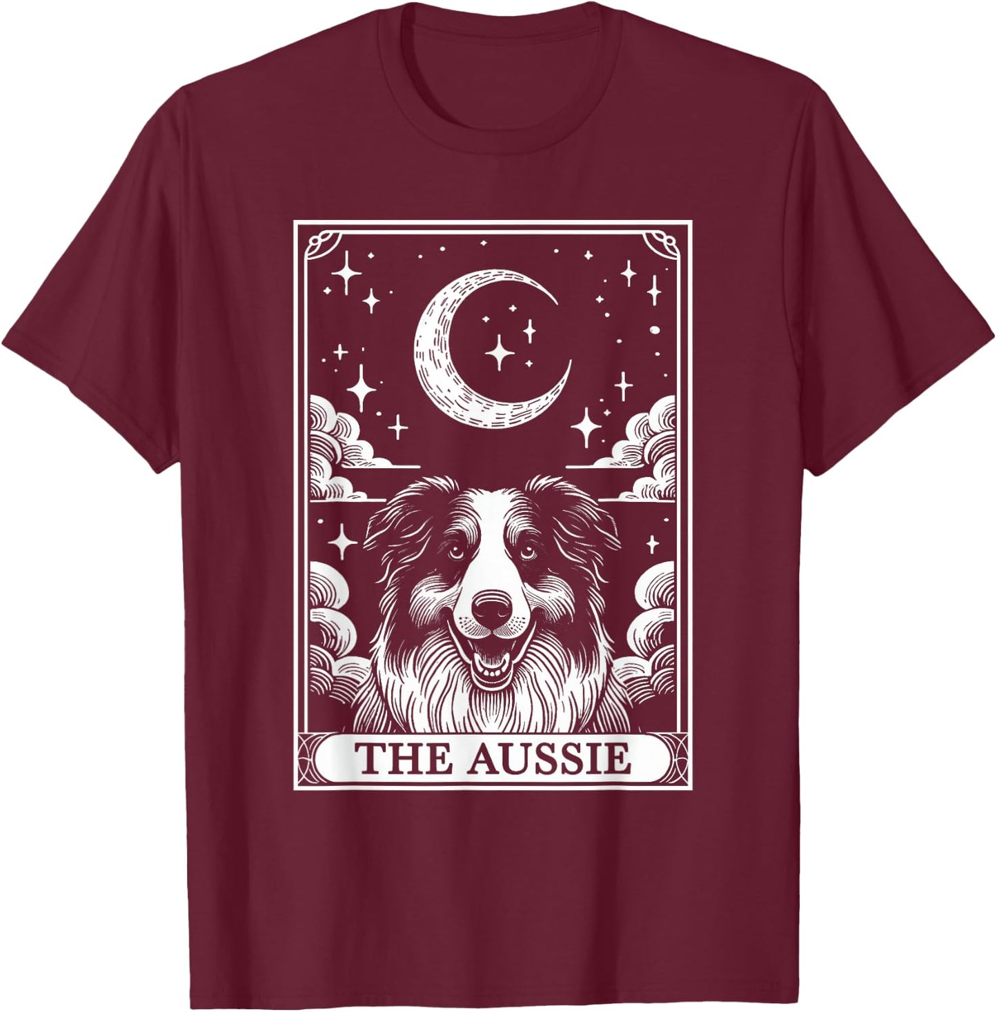 Tarot Card Vintage Crescent Moon Australian Shepherd Dog Mom T-Shirt - T-Shirt | Maroon