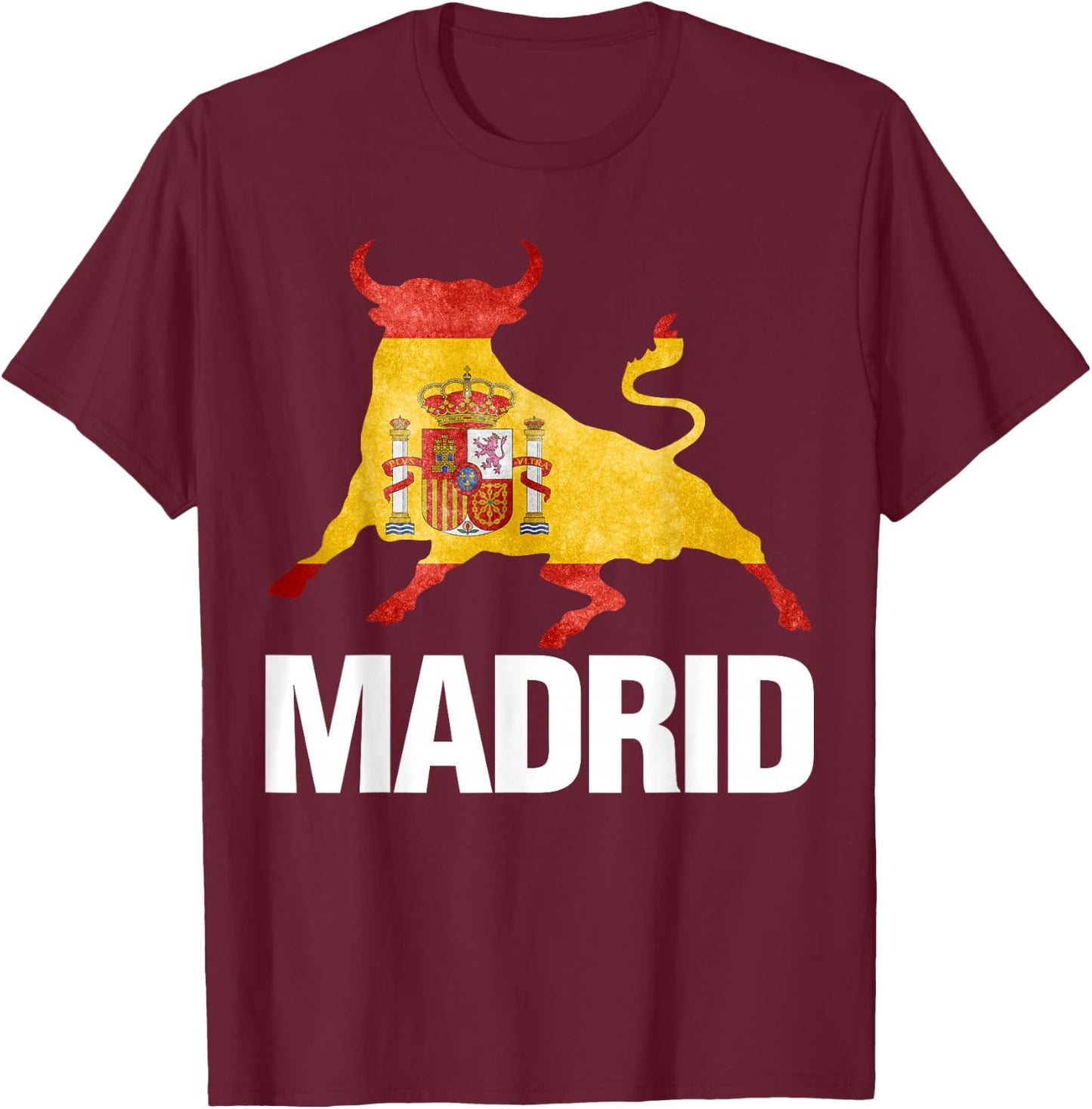 Madrid Spain Flag Bull Fight T-Shirt - T-Shirt | Maroon