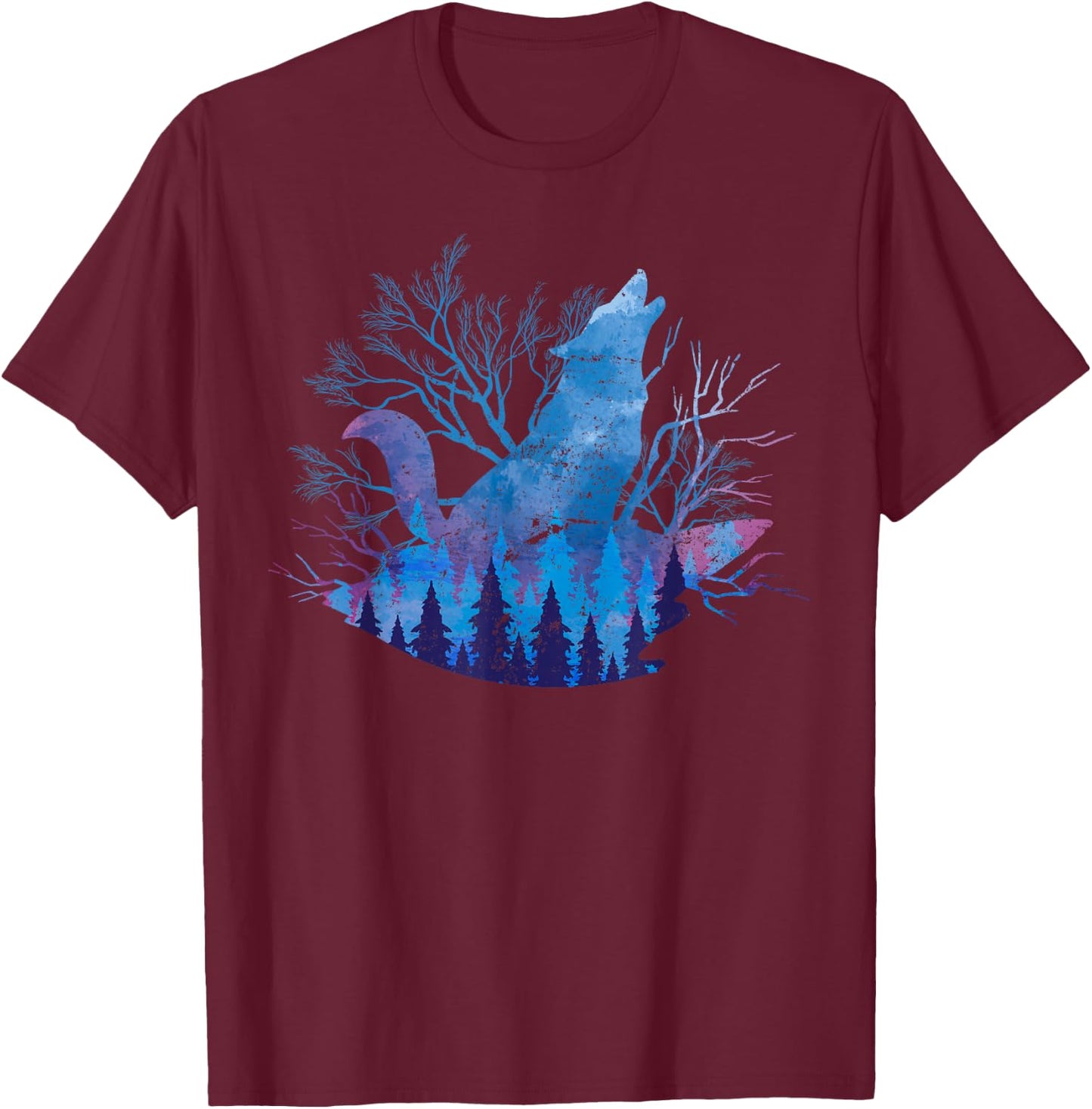 Full Moon Pack Animal Wolf Howling Gift Forest Wildlife Wolf T-Shirt - T-Shirt | Maroon