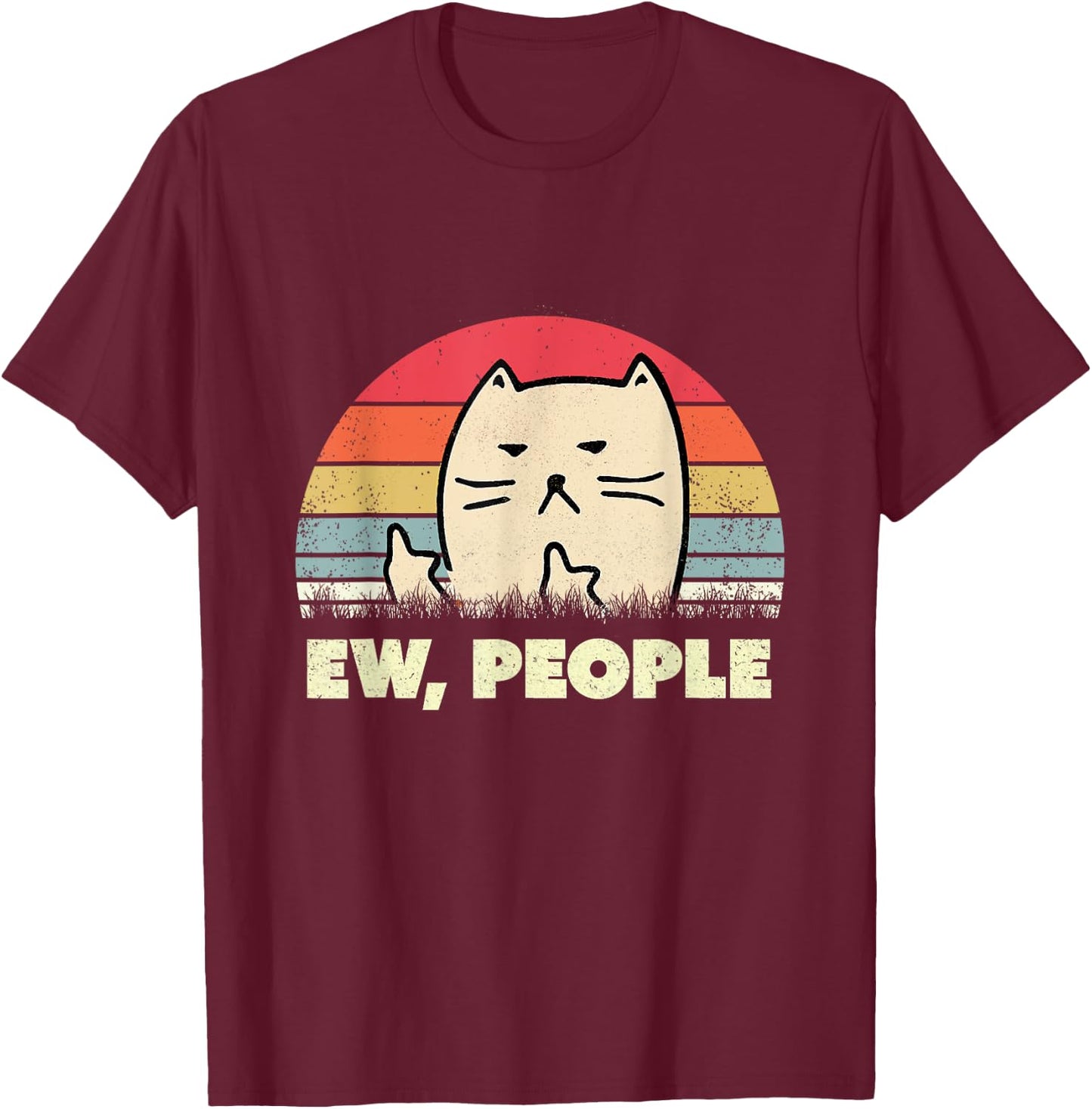 Ew, People Cat Shirt Vintage Funny Cat Lover Gift, Black Cat T-Shirt - T-Shirt | Maroon