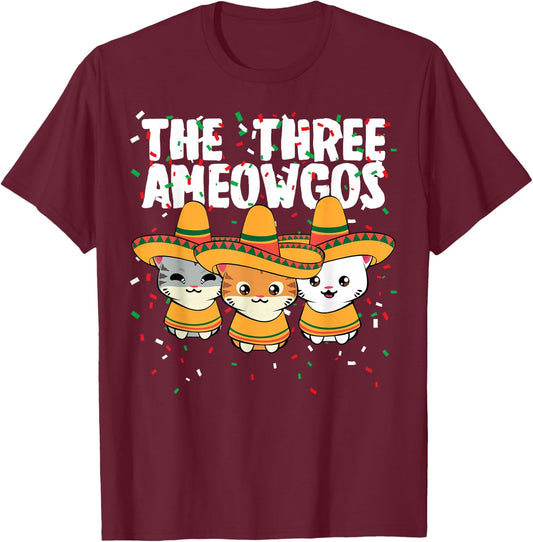 The Three Amigos Mexican Cinco de Mayo Cute Cats Ameowgos T-Shirt - T-Shirt | Maroon