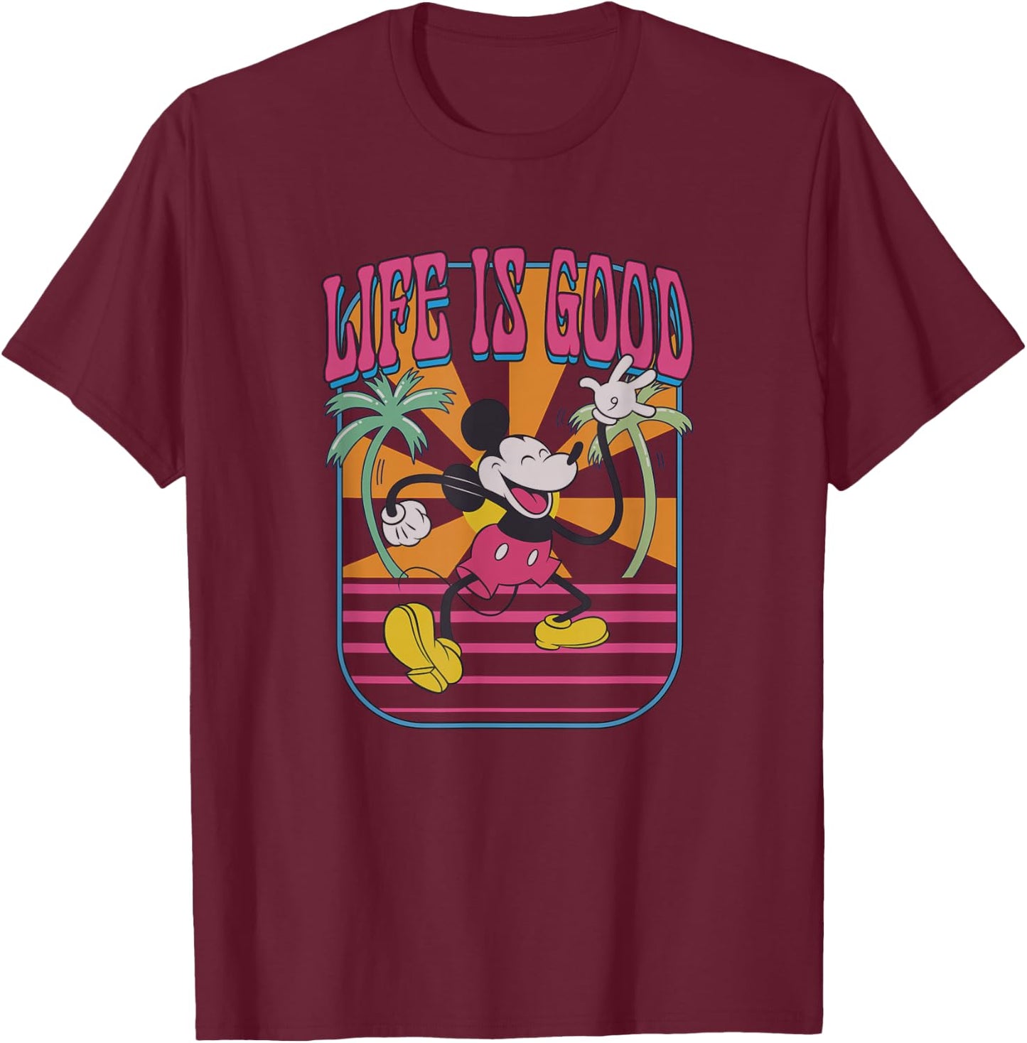 Disney Mickey and Friends Life is Good Summer Vibes Vintage T-Shirt - T-Shirt | Maroon