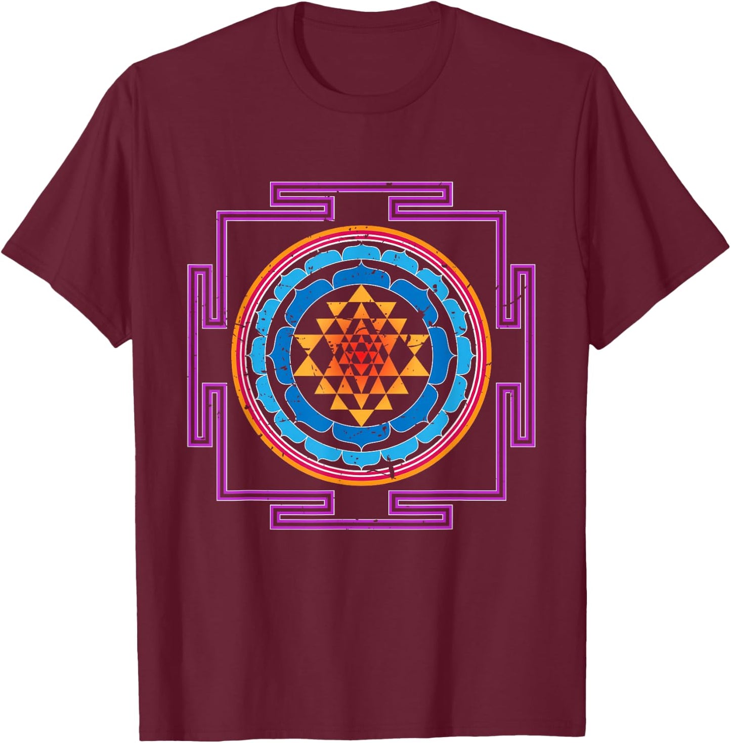 Colored Luck and Prosperity SRI YANTRA T-Shirt - T-Shirt | Maroon
