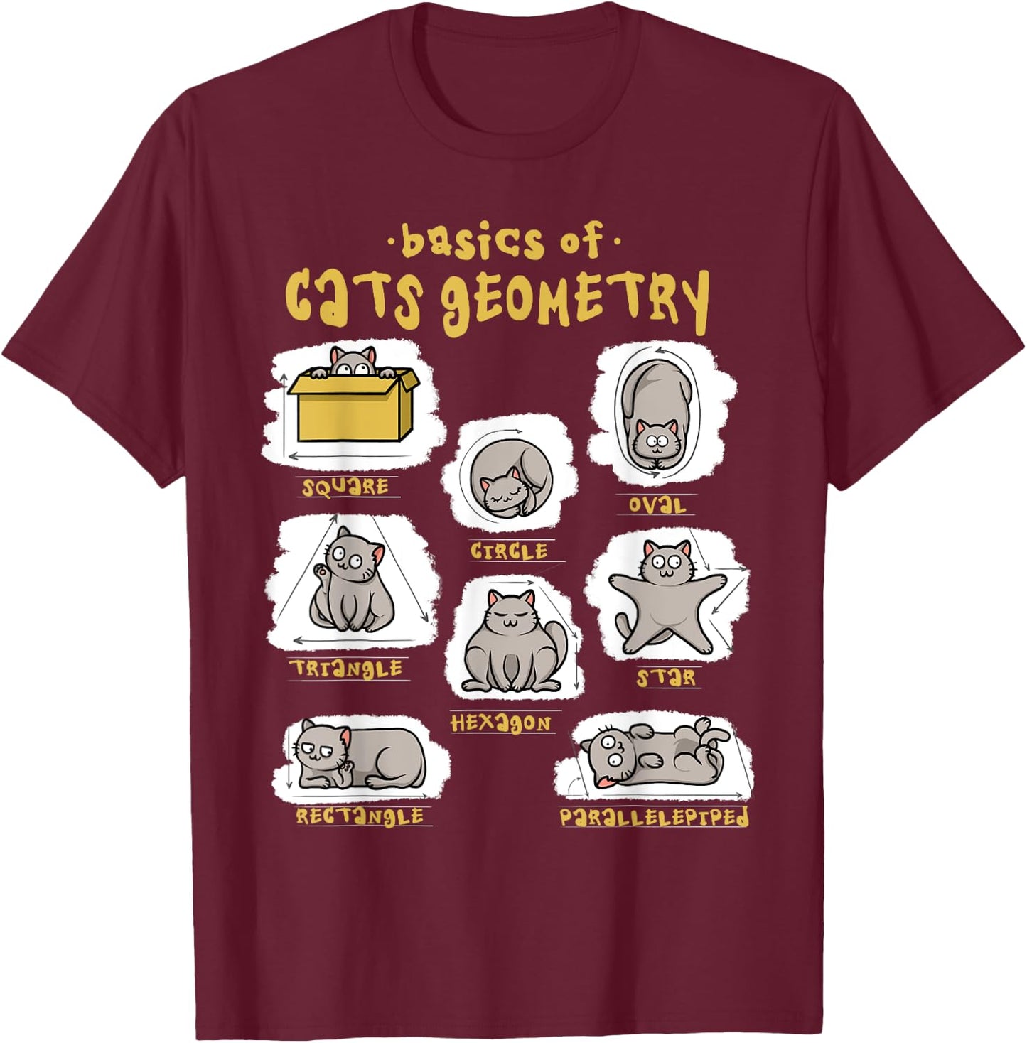 Funny Cat Shirt Basics Cat Geometry Math Teacher Cat Owner T-Shirt - T-Shirt | Maroon